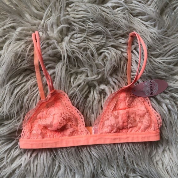 Wild Neon Light Peach Lace Triangle Bralette M/L - Picture 2 of 3
